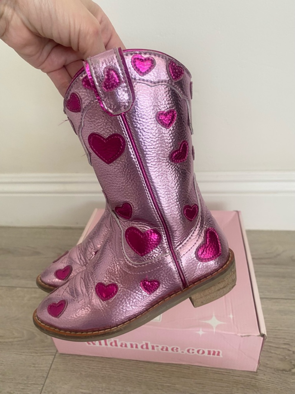 Girls Metallic Pink Heart Cowboy Boots